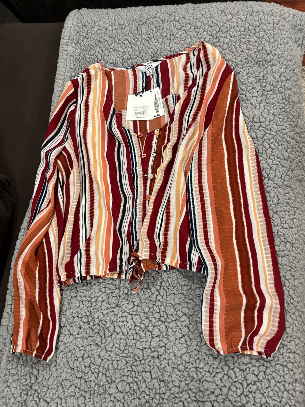 Jack by BB Dakota Rust Multi-Stripe Long Sleeve Button Henley